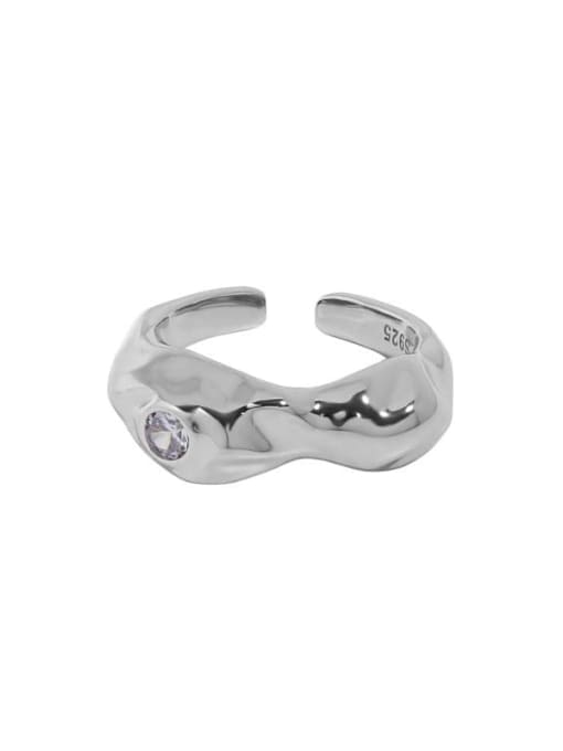 Platinum [adjustable size 12] 925 Sterling Silver Cubic Zirconia Irregular Vintage Band Ring